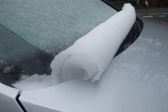 Monday, 2.4.2018 Overnight snow was followed by rain, leading to an unusual formation on the car windscreen. It was cold!