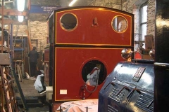 In the Engine Shed, a fire has been lit in No. 7’s fire box.