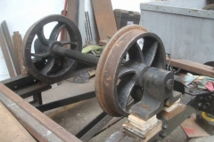 ... and the waggon wheels destined to be fitted under the Drop Side Waggon, were cleaned up ready for paint.