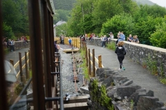 ... to encourage their runners as the train creeps into Corris.