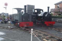 Saturday, 11.9.2021. Tattoo weekend.. At Tywyn (Wharf), two Kerr Stuart locos, Diana (once operational on the Kerry Tramway) and Tattoo Stanhope shuttle about the yard ...