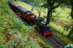 Thursday, 9.9.2021. After working with TR staff on various issues with No. 7 at Pendre over the past couple of days, Trefor drives No. 7 on a successful trial run on a scheduled passenger working, here by the forestry crossing above Abergynolwyn ...