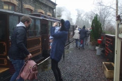 ... and soon returns with a full train, who head off down to Santa's grotto just as it starts raining!