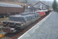 In the platform are the loaded waggons preparatory to re-laying track in Corris.