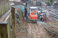 … while outside, the footings for the new retaining wall in Maespoeth yard have been excavated to depth and width.