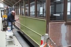 Meanwhile, in the Carriage Shed, Dave has started applying primer to No. 20’s new panelling.