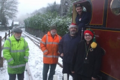 Once back in Corris, the train crew gather with Stevie and Mike for a group photograph ...