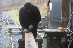 At the other end of the Shed, James shapes the new cut to a smooth finish ...