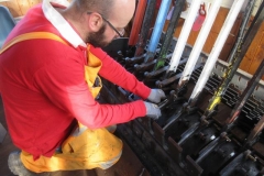 In the Signal Box, Tim is checking over the new (to us) levers ...