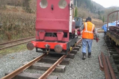 To lift the loaded waggons on Maespoeth bank, the rails have to be sanded – by hand.