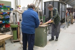 … with Bill and Neil cutting more slivers of timber to form packing pieces.
