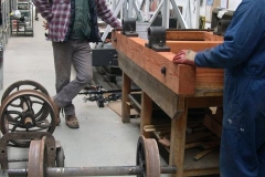 Sunday, 15.3.15. Charles and Dave have wheeled more items down for the waggon frames …
