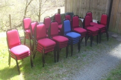 Chairs from Corris Institute form a (fairly) orderly queue to get into the Carriage Shed ...