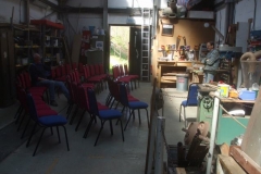 ... as the Shed is set up as one of the venues (after 2 years' absence) for the Machynlleth Comedy Festival. Tony tries out some lines as Andy (in the shadows) practices his laughter in anticipation.