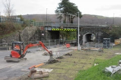 Thursday, 16.11.2023. In Machynlleth, the site cabins from Shotcrete's work have been cleared away and works are in hand to complete drains.