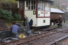 Tuesday, 14.11.2023. James tidies the wall by the Signal Box with Dick assisting ...