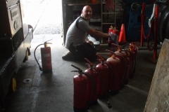 Tuesday, 30.7.2019. Our fire extinguishers at Maespoeth, are all lined up for their annual inspection …