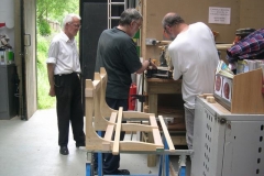 Break over, the centre vestibule seat is assembled, and the seat battens cut to length …