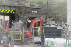 In Machynlleth, much of the top of the concrete infill in the tramway arch has been broken out ...