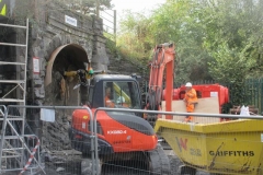 Meanwhile, in Machynlleth a remote controlled jack hammer has started excavating the concrete infill in the tramway arch ...