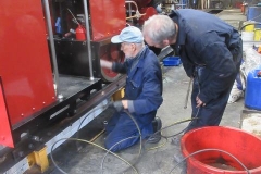 ... while Dave and Trefor have removed the mud hole doors from No. 10 to start giving it a boiler washout ...