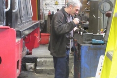 ... while in the Shed, Trefor sorts out a blockage in one of No. 7's oil pots.