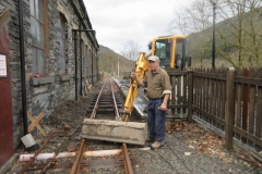 Friday, 17.3.2023. Dai looks apprehensive after the first track panel outside the Engine Shed had been (temporarily) reinstated ...