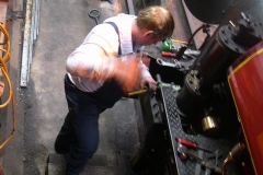 … and guides Trefor, driving No. 6, as he moves No. 7 to particular valve positions (later adjusted with a pinch bar).