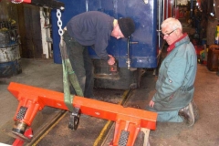 … while Chris and Bob remove the rear buffer beam from loco No. 6 to investigate a droop …