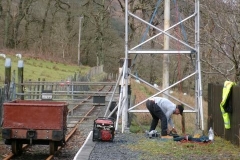 Meanwhile outside, the access scaffold has been set up to attend to the signal post at the north end of Maespoeth site.