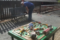 ... as Ian undertakes urgent track repairs to the Brio set before our passengers arrive ...