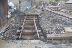 … and the Fuel Siding extension rails have been curved and laid out on sleepers ready for spiking.
