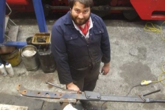 ... while Sam (and others) worked on various tasks in and around the Sheds, here Sam tidying up a point lever (destined for Corris in due course) ...