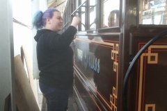 Sunday, 10.4.2022. Sara gives the bodywork of newly lined and lettered carriage No. 23 a coat of varnish ...