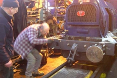 Tuesday, 27.1.15. Chris and Charles have fitted a spring buffer to No. 6’s new front buffer beam, and are preparing bolts for the second one.