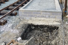 Looking back down the platform, with the area dug out in preparation for the concrete base to be poured for the Lever Frame
