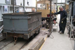 Grinding partially complete, Adrian has lifted the waggon body on to its underframe …