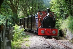 Sunday, 27.6.2021. No. 7 has a clean exhaust as it powers the fully loaded 13.30 ex-Maespoeth towards Corris …