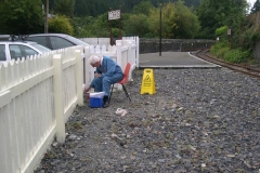 Tuesday, 30.8.2016. Phil is back painting the fence in Corris …