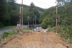 … previously prepared posts and bunting to warn of overhead cables.
