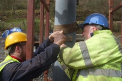 Stephen and Meurig join forces to secure their name plate on the new water column …