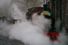 ... but it makes for dramatic scenes as the first train heads away from Maespoeth!