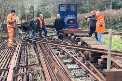 Saturday, 5.2.2022. Rails are being loaded ready for the next panels, using a winch to make life easier