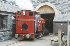 Saturday, 3.5.14. Andrew and Trefor have No. 7 steamed early, outside the shed, ready for Machynlleth Comedy Festival Special Trains (x2).
