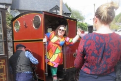 Upon arrival at Corris, Tessa photographs Alison before boarding their road coach back to Machynlleth ...