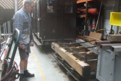 ... and in the Carriage Shed, Tony has just finished application of gloss black to parts of the Trestle Waggon.