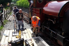 Charles and John working on the platform around the Corris Station point levers.
