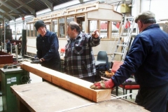 Peter, Bill and Dick measure out and cut timber for the solebars of the new frames ...