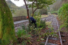 John is trimming the trees around the signal box.
