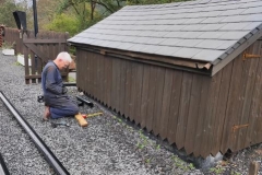 Paul  has made a start on installing guttering on the platform shed ...